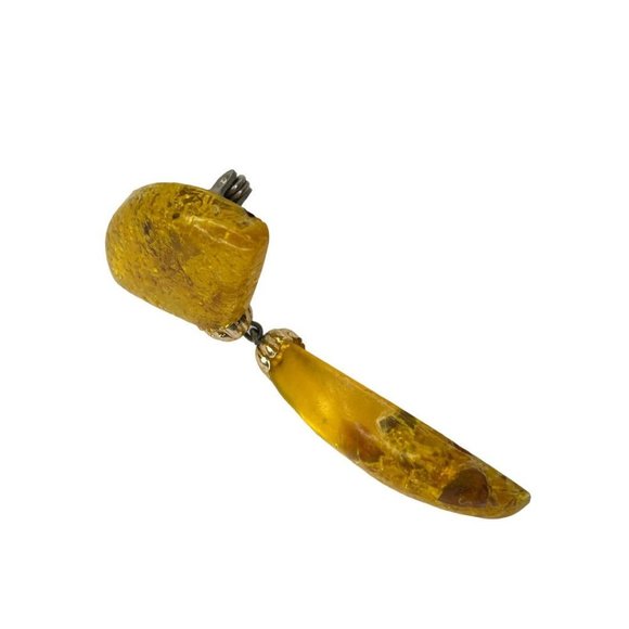 Vintage Yellow Faux Amber Resin Art Deco Style Brooch Pink 2.5" Drop - Picture 6 of 6